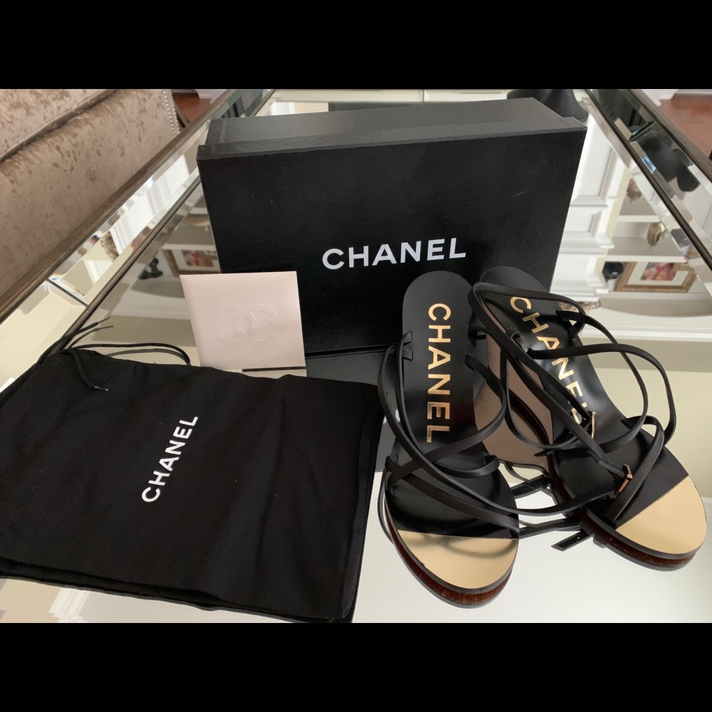 Chanel Wedge Ankle Strap Sandals